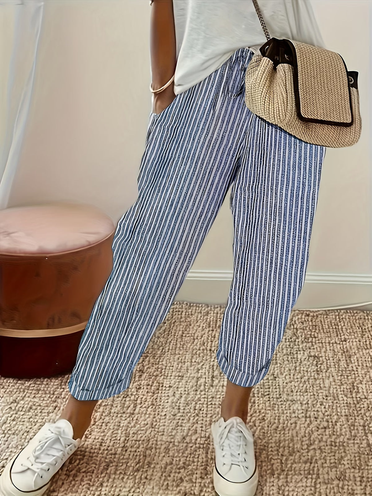 Pantalon ample rayé à taille élastique