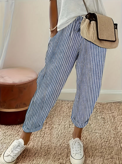 Pantalon ample rayé à taille élastique