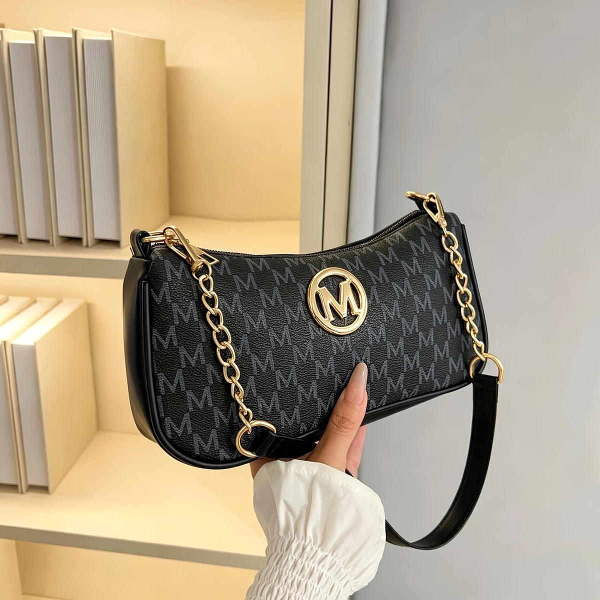 Sac vintage imprimé à bandoulière chaîne