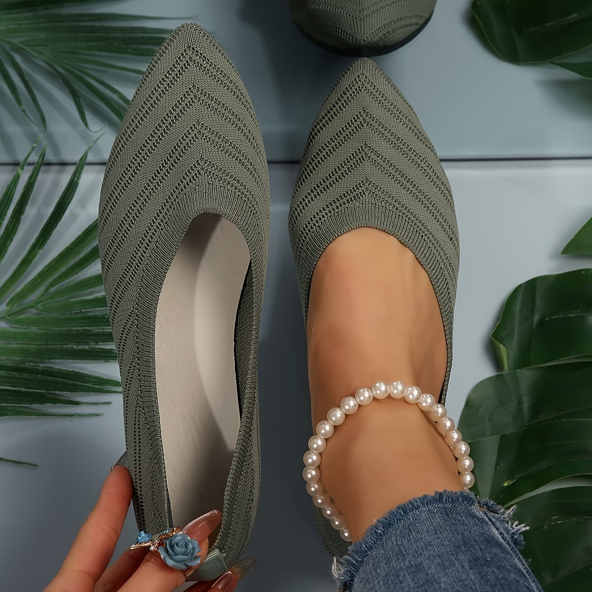 Ballerines plates en maille à bout pointu