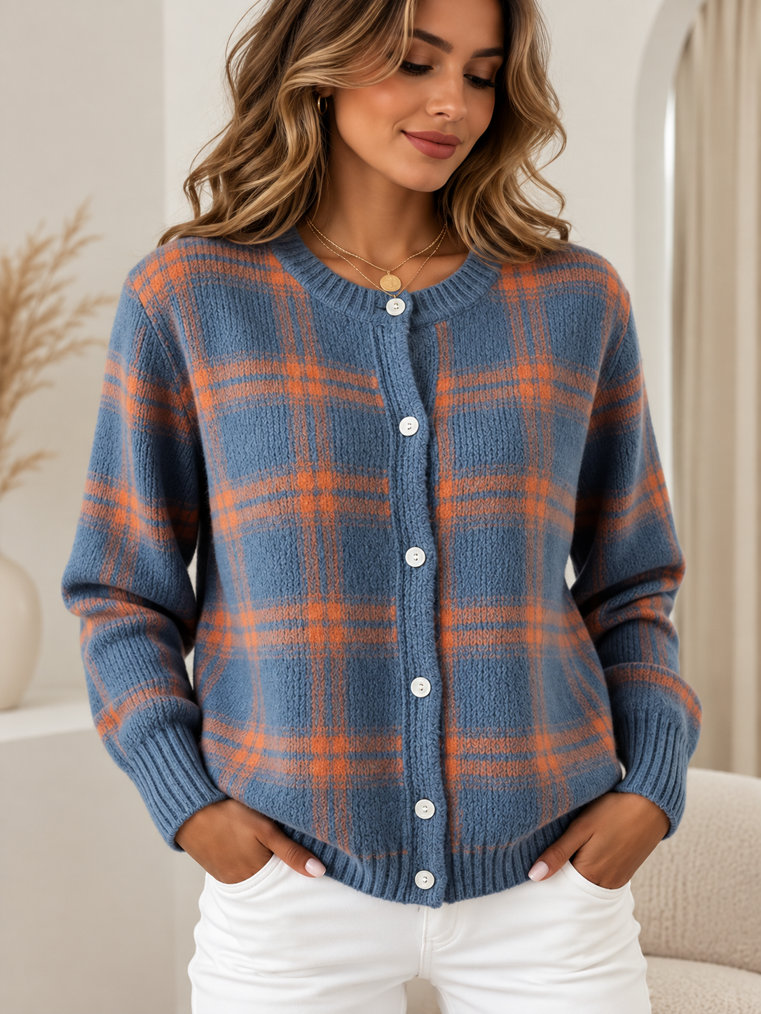 Pull Élise Imprimé en Maille à Col et Boutons