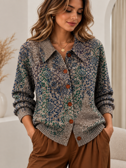 Pull Élise Imprimé en Maille à Col et Boutons