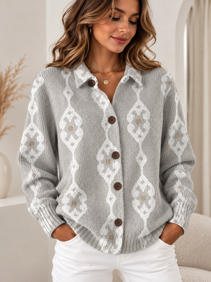 Pull Élise Imprimé en Maille à Col et Boutons