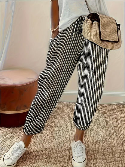 Pantalon ample rayé à taille élastique