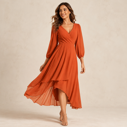Robe Longue Portefeuille à Col V et Volants