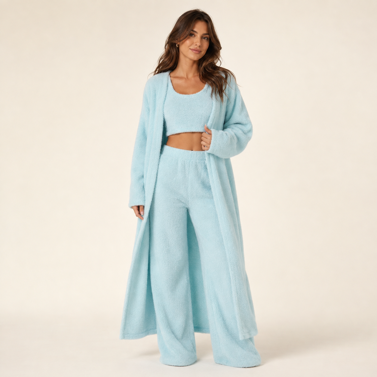 Ensemble 3 Pièces en Maille Douce – Cardigan, Top & Pantalon Large