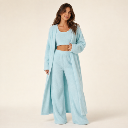 Ensemble 3 Pièces en Maille Douce – Cardigan, Top & Pantalon Large