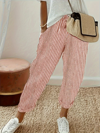 Pantalon ample rayé à taille élastique